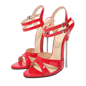 Sıcak satış toptan moda kadın sandalet topuklu 16CM çift ayak bileği kayışı sandalet parlak Patent deri ayakkabı seksi striptizci ayakkabı giymek - Product Image 5