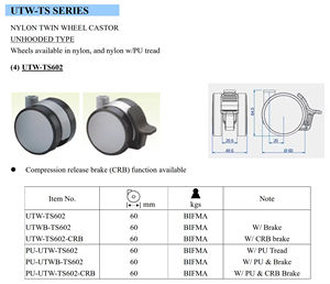 Hot Selling Premium Quality Plastic Roller <b>Casters</b> 60mm Diameter Nylon PU/Nylon <b>Wheel</b> Furniture <b>Casters</b> - Product Image 2