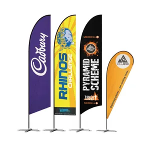 custom logo outdoor advertising banner printing polyester pole teardrop bow flex flying beach feather flag
