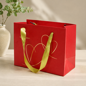 Red <b>Ribbon</b> Handle Paper Gift Bag Luxury Shopping Packaging Bag for Jewelry Watch Boutique <b>Wedding</b> Retail - Product Image 4