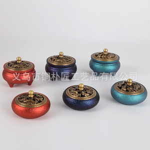 Brûleur d'encens Tongpu Craftsman en cuivre pur à dégradé de couleurs pour usage domestique, brûleur d'encens d'intérieur pour bois de santal, encens d'agarwood - Product Image 4