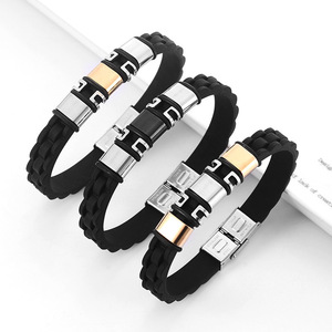 Pulsera de silicona de acero de titanio para hombre, diseño geométrico, patrón de ondas, joyería de regalo - Product Image 1