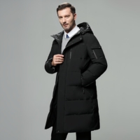 Parka longue noire à capuche pour homme, matelassée, entièrement zippée, chaude pour l'hiver, avec plusieurs poches, idéale pour un style business décontracté