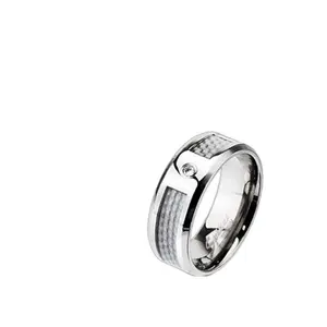 Fashionable Jewelry Unisex Titanium Rings with White Carbon Fiber and CZ Stone Inlay wedding rings couple set