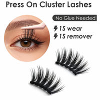 Faux cils complets spectaculaires faits à la main, réutilisables, sans colle, 12 rangées, extensions individuelles à presser, faciles à appliquer et à enlever