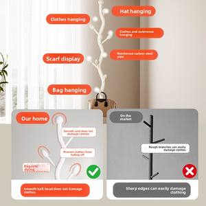 حامل معاطف معدني قائم بذاته مع 8 خطافات، تصميم إبداعي على شكل فرع شجرة، حامل معاطف قائم بذاته - Product Image 4