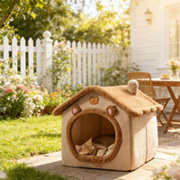 Lit-cave carré chaud d'hiver pour chat, semi-fermé, amovible, lavable, confortable, pour chiens et chats de petite taille, toutes saisons