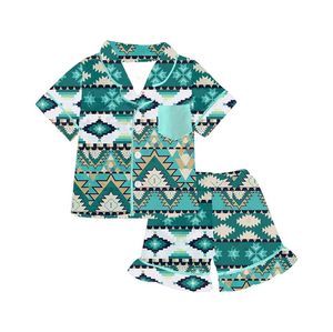 Toddler girl organic kids <span class=keywords><strong>pigiama</strong></span> bohémien set camicia a maniche corte e pantaloncini con volant <span class=keywords><strong>pigiama</strong></span> per bambina <span class=keywords><strong>pigiama</strong></span> per bambini - Product Image 1