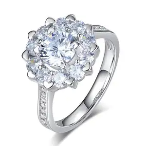 Zircon Cincin Perak Murni 925 Inci, Perhiasan Bunga Pernikahan untuk Wanita