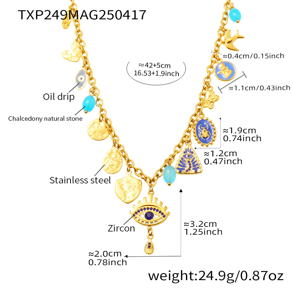 Txp249-collier zircon bleu doré-42+5cm