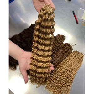 Precio al por mayor de alta calidad brasileño cabello humano ganchillo trenzas ganchillo Boho Locs con rizos de cabello humano extensión de cabello de ganchillo - Product Image 4