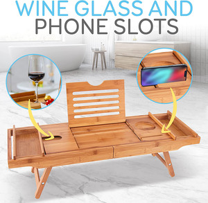 Carrello da bagno in bambù all'ingrosso con gambe pieghevoli vassoio da bagno <span class=keywords><strong>pieghevole</strong></span> di lusso <span class=keywords><strong>per</strong></span> vasca da bagno - Product Image 4