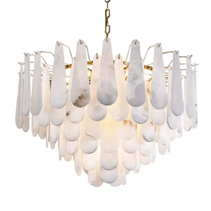 Metal Industrial Marble & Copper LED Chandelier Luxury Living Room ...