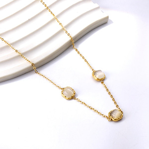 Geometric Square Green Stone Necklace <b>Bracelet</b> Earrings <b>Set</b> For Women Party Jewelry Zinc Alloy Bezel Setting 18+5cm 42+5cm - Product Image 2