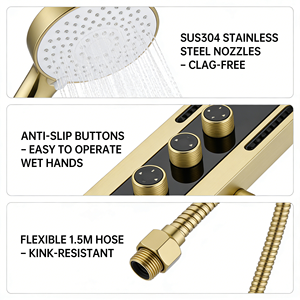 Pommeau <span class=keywords><strong>de</strong></span> douche pluie or brossé LED système <span class=keywords><strong>de</strong></span> douches multifonctionnel ensemble <span class=keywords><strong>de</strong></span> salle <span class=keywords><strong>de</strong></span> bain <span class=keywords><strong>colonne</strong></span> <span class=keywords><strong>de</strong></span> panneau <span class=keywords><strong>de</strong></span> douches cascade <span class=keywords><strong>de</strong></span> luxe - Product Image 4