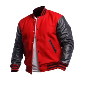 Jacket trend Street Style Unisex Oversized Campus Style Street Loose Leather Plain Varsity Bomber Jacket