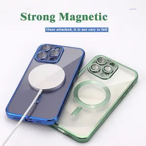 Tpu électrolytique Transparent antichoc magnétique coffres-forts étuis pour téléphones portables pour Iphone 15 14 13 Pro Max