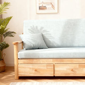 Sofá Seccional Rectangular de Estilo Escandinavo con Estructura de Madera Maciza, Tapicería de Lino Azul Claro y Almacenamiento con Cajones, Ideal para Villas - Product Image 3