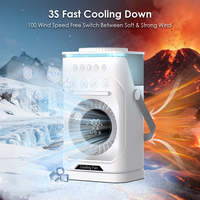 Ventilateur de camping extérieur avec pulvérisation de brume, éclairage RGB, alimentation USB/batterie, rechargeable, refroidisseur d'air évaporatif portable pour utilisation en voiture, en plastique