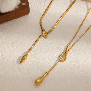 Collier chaîne serpent style européen plaqué or 18 carats avec pendentif goutte d'eau, chaîne longue réglable pour femme - Product Image 2