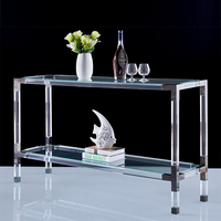 Meubles de salon modernes, table console double couche de luxe en acier inoxydable doré, acrylique transparent, solide et durable