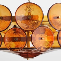 Lustre LED vintage en verre brun de Murano, design français, avec cadre en fer, pour salon, chambre et salle à manger