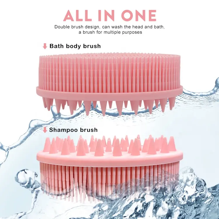 Escova 2 em 1 para banho e shampoo, escova de silicone para massagem corporal couro cabeludo, seco e molhado