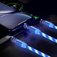 Cable USB 3 en 1, Cable de carga magnética con luz LED fluida Visible para varios teléfonos inteligentes y tabletas tipo C/Micro USB