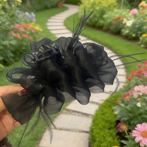Cloud Bubble Mesh <b>Clip</b> for Women, 2024 New Style, High-End Large Feather Shark <b>Clip</b> Hair Accessory, Hot Selling Hair Accessory - Product Image 1