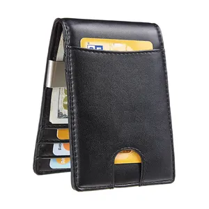 Cartera minimalista RFID de cuero de fibra de carbono, carteras delgadas, Tarjetero con clip para dinero para hombres