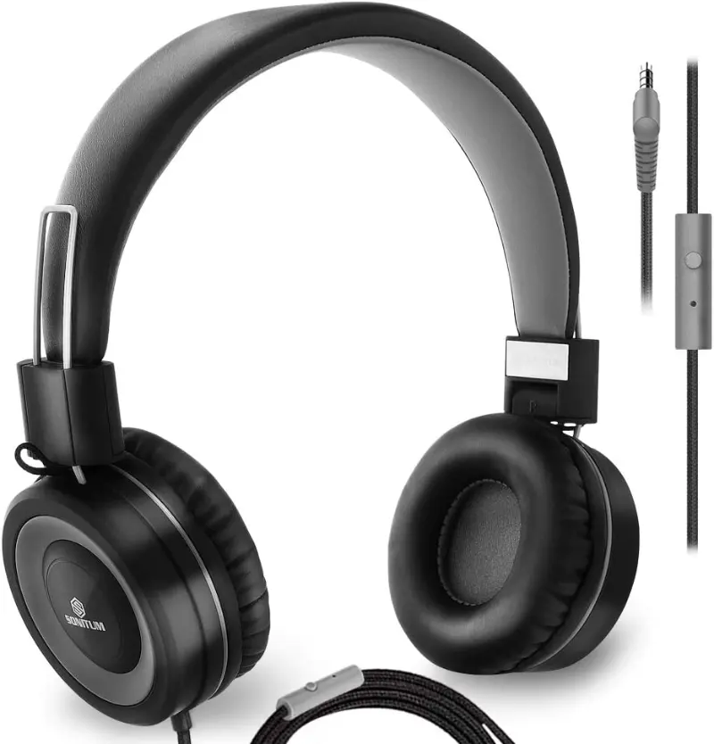 Headphone dengan mikrofon, telepon kepala berkabel dengan kontrol Volume untuk ponsel komputer, headphone pada telinga