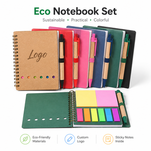 Custom Logo Promo Gift Wholesale Recycled Paper Notebook Set with Pen Sticky Notes Spiral Journal Eco Friendly Office School - Product Image 1
