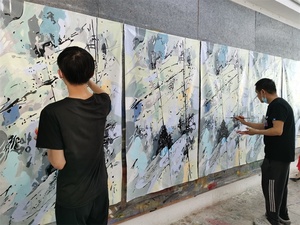 <span class=keywords><strong>Pittura</strong></span> a olio astratta su tela dipinta a mano Extra grande arte moderna acrilico bianco nero e <span class=keywords><strong>grigio</strong></span> - Product Image 4