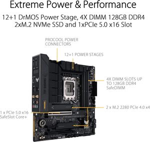 Pour ASU TUF GAMING B760M-PLUS WIFI D4 Intel 13e/12e génération LGA <span class=keywords><strong>1700</strong></span> MATX carte mère PCIe 5.0 2xPCIe 4.0 M.<span class=keywords><strong>2</strong></span> DDR4 WiFi 6 <span class=keywords><strong>2</strong></span>.5Gb - Product Image 2