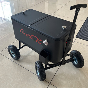 Glacière rétro de style américain pour camping en extérieur, grande capacité 80L, avec chariot de transport pour boissons froides et boissons gazeuses - Product Image 4