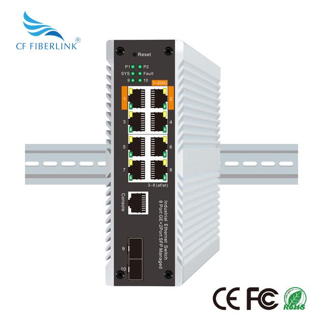 CF FIBERLINK CF-HY2G8GVP-SFP 10-Port L2+ Industrial POE++ Switch 1-2 Ports 90W/3-8 Ports 30W 2 SFP Ports 20G Static Routing SNMP