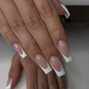 <span class=keywords><strong>Faux</strong></span> <span class=keywords><strong>ongles</strong></span> à presser réutilisables en gros, personnalisés, forme cercueil moyenne, motif cœur, perle, French manucure, design ballerine - Product Image 3