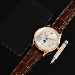 Reloj de pulsera para caballero, edición limitada opulenta, de excelente calidad, con calendario lunar celestial, caja ultrafina en oro rosa y correa de cuero. - Product Image 1