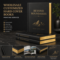 Service d'impression de livres à couverture rigide personnalisés en gros, bord doré, revêtement en cuir PU noir de haute qualité, impression de magazines
