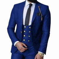 Grosir Pabrik 3 Potong Jas Tuxedo Pria Biru Royal Klasik Model Double Breasted untuk Pengiring Pria, Pesta Prom, dan Pernikahan
