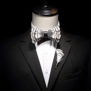 Noeuds <span class=keywords><strong>papillon</strong></span> en plumes pour hommes, noir et blanc, faits à la main, pour mariage, fête, cérémonie, remise de diplôme, coffret cadeau - Product Image 2