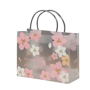 Wholesale clothing shopping bridesmaid festival cherry blossom transparent portable pp gift plastic bags