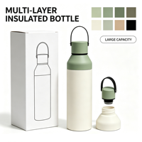 Bouteille d'eau classique écologique Beauchy en acier inoxydable personnalisée, isolée, avec couvercle 2-en-1 et poignée, sans BPA, 500 ml