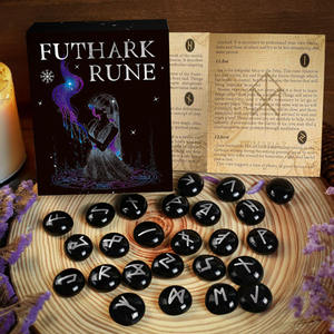 25 Piezas de Piedras Rúnicas Negras Esmaltadas, Cristalinas, Símbolos de Runas de Brujería, Ceremonia de Meditación, Juego de Runas Vikingas, Adorno - Product Image 3