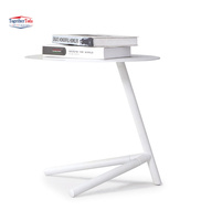 Table d'appoint minimaliste asymétrique forme bizarre bureau à domicile salon salle à manger pieds en métal chevet blanc