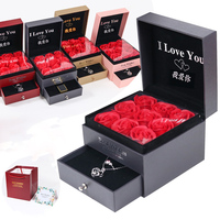 Boîte en papier à double couche pour roses artificielles, rouge à lèvres, collier, bague, 9 fleurs de savon, boîte cadeau pour bijoux