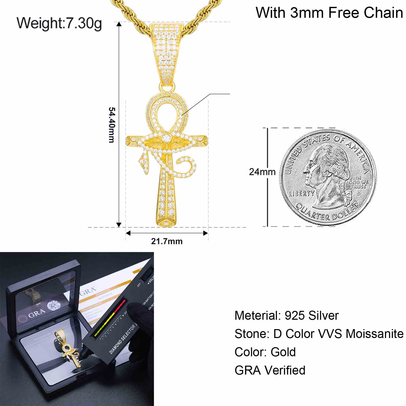 Evil Eye Ankh Cross-Gold