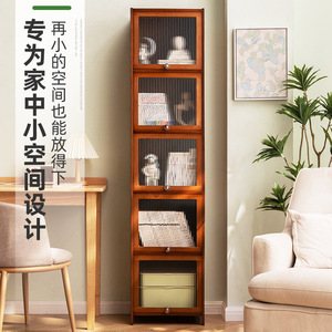 Storage Cabinet <b>Bookcase</b> <b>Solid</b> <b>Wood</b> Freestanding With Doors Modern Style Narrow Design For Home Office Bedroom - Product Image 3