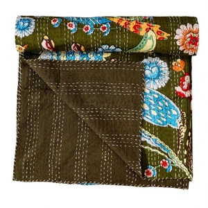 Colcha Bohemia Hecha a Mano de Algodón Indio Kantha, Estampada a Bloque, 220g, Manta de Sari Antiguo, Cubrecama Bangali Gudri, Lote al por Mayor - Product Image 1