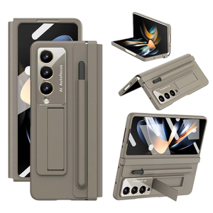 Funda de cuero con ranura para bolígrafo y soporte para Samsung Galaxy Z Fold 5 4, cubierta plegable sin soporte con película frontal de vidrio templado - Product Image 2